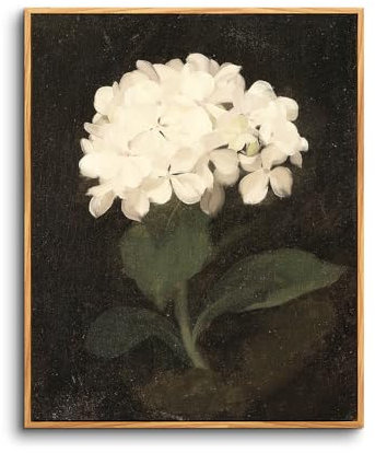 hyidecorart Vintage Leinwand Bilder mit Rahmen Holz, 30x40 cm Klein Wandbilder Wohnzimmer Blume Weiße Pflanzen, Aesthetic Wanddeko Schlafzimmer Gemälde Desktop Badezimmer Kunst Büro Zimmer Esszimmer