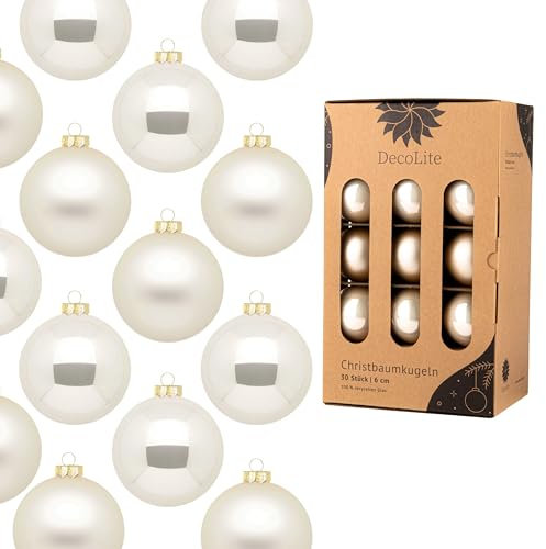 DecoLite: Christbaumkugeln aus Glas Ø 6 cm (30 Stück) - Champagner - matt/glänzend