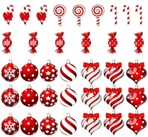 36 Stück Lutscher Zuckerstangen Weihnachten Deko Weihnachtskugeln Zuckerstangen Deko Glitzer Weihnachtsbaumschmuck Rot & Weiß Süße Weihnachtsbaumanhänger Weihnachtsbaum Deko