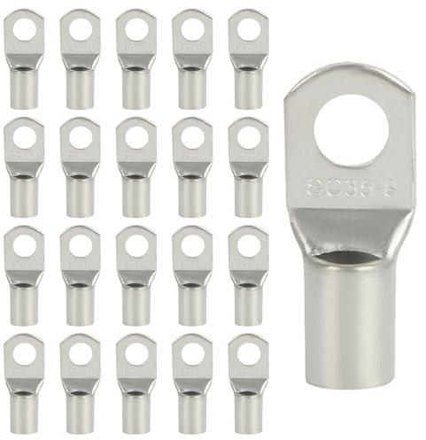20 Stück Kabelschuhe – 35mm² Ringkabelschuhe M8 aus Verdicktem Kupfer, Unisolierte SC Crimp-Anschlüsse, Für Elektroinstallation, Industrie und Autoreparatur(Silber, SC35-8)