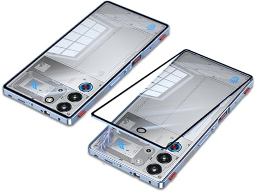 QUIETIP Schutzhülle kompatibel mit Red Magic 10 Pro & 10S Pro, mit Displayschutzfolie, Metallrahmen und transparenter Rückseite aus gehärtetem Glas, Blau