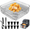 Estantería para freidora de aire de 3 piezas, accesorios para freidora de aire caliente, 304 estantes de acero inoxidable con 8 pies de silicona, 1 pinzas y 1 cepillo, bandeja apilable para freidora