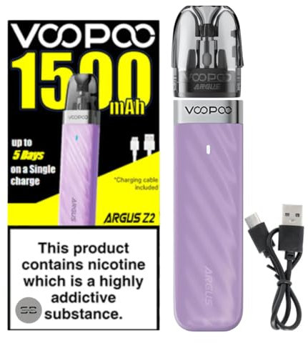 Voopoo Argus Z2 Pod Vape Kit [Lavender] - Available in 8 colours - 1500mAh Battery, Type-C Fast Charging, 20W Output, 7-Layer Safety Shield, Anti-Leak - Works with all Argus Pods - No Nicotine