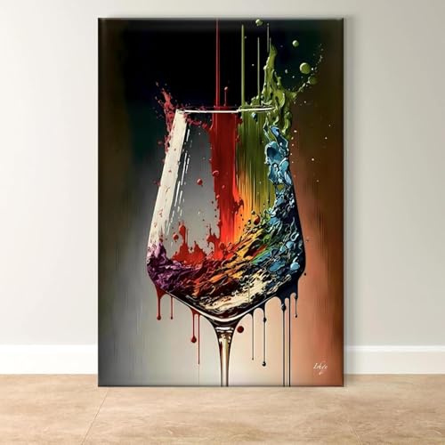 TONGYINLI Grande décoration murale de cuisine, peinture colorée sur verre à vin | Impressions sur toile | Cadeau pour amateur de vin | Décoration murale abstraite sur cadre 70 x 100 cm