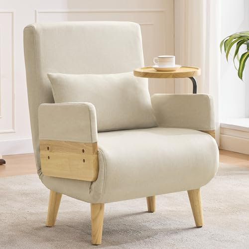 Soweiz Sillón 3 en 1 con función de sueño, con bandeja de madera, silla plegable acolchada, asiento tapizado, cama individual, adecuado para salón, dormitorio, oficina, apartamento