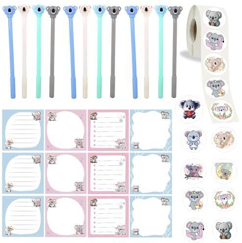 Koala-Partygeschenke, inklusive Koala-Haftnotizen, Aufkleber für niedliche Koala-Themen, Geburtstagsparty-Dekorationen, Schulbedarf, Schreibwaren, 524 Stück