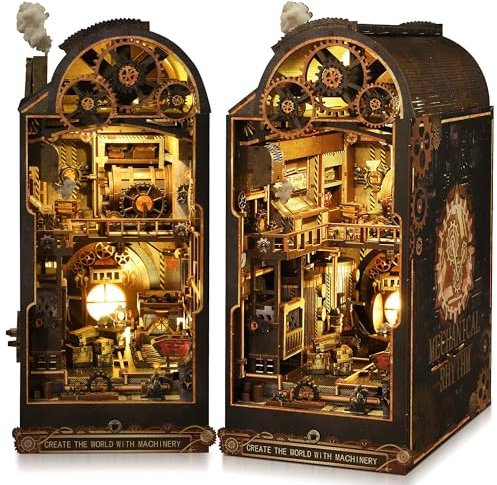Book Nook Kit für Erwachsene - CRIOLPO DIY Miniatur Haus Holzpuzzle 3D Puppenhaus - Buchstütze für Bücherregal Deko mit Led Licht Kreatives Geschenk für Leser