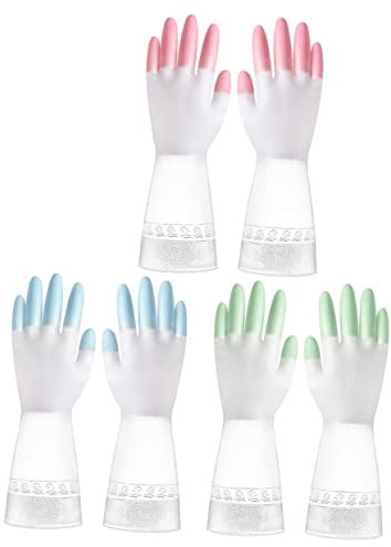 WRITWAA 3 Paia Di Guanti Antiscivolo Impermeabili Guanti Per La Pulizia Guanti Per Lavare I Piatti Guanti Da Cucina Guanti Per Lavare I Piatti Guanti Da Cucina Guanti Riutilizzabili