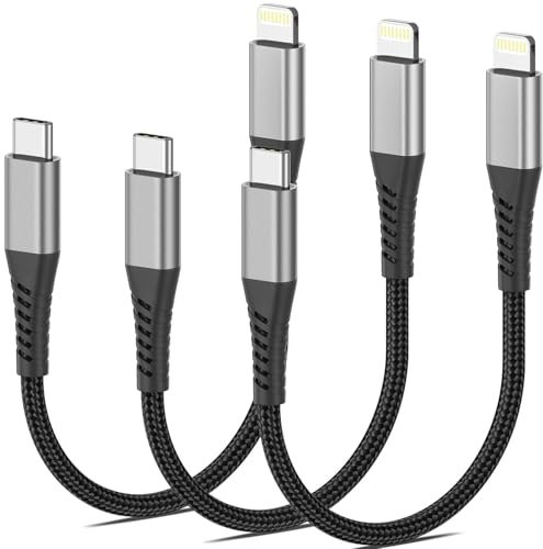 PEAKLIFT USB C to Lightning Cable Short 15CM, 3Pack [Mfi Certified] USBC iPhone Charger Cable Short Nylon Braided PD Fast Charging Lightning Cord Lead for iPhone 14 13 12 11 Pro Max X XS XR