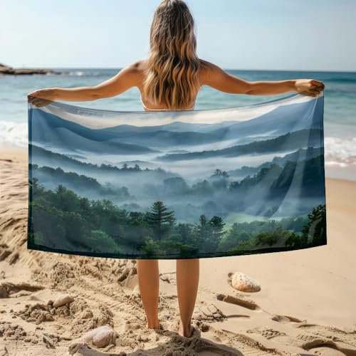 Strandtuch 70X150 Blue Mountain Mikrofaser Handtuch Beach Towel,Strandlaken,Strandtücher,Picknickdecke wasserdichte Stranddecke, Stranddecke Sandfrei für Strand, Park, Camping, Wandern