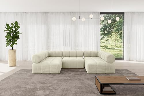 ALTDECOR Modulares Sofa Ecksofa in U-Form Corner modular Sofa Eckcouch Couch Wohnlandschaft Cauchsofa Polstersofa Garvo-U1-285x190x70 cm Beige