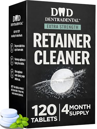 DENTRA DENTAL Retainer Cleanser Tablets Cleaner Remove Odours, Discolourations, Stains and Plaque 4 Month Supply Dentures Bath Mint (Pack of 120)