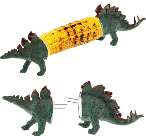 Corn Cob Holder Dinosaur Style Corn on the Cob Skewers Reusable Multipurpose Barbecue Twin Pin with Stainless Steel Prong for Kids Adults BBQ Picnic Camping Parties(Style 2)