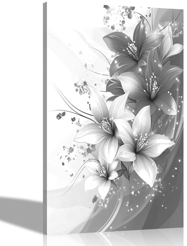 Artley Prints - Black and White Lily Flower Blossom Canvas Wall Art Pictures for Living Room Conservatory Hallway Prints to Hang Large 86 x 61cm (34 x 24 inches) A1