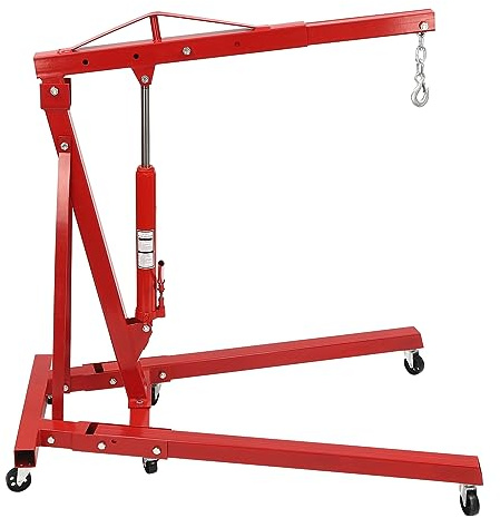 ieLsngai 2T Motorheber Werkstattkran Motorkran Kran klappbar, Kranwagen-Hebevorrichtung, hochbelastbarer Kohlenstoffstahl mit 6 Eisen-Lenkrollen (rot)