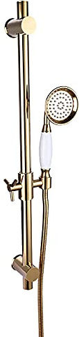 Barra deslizante de ducha ajustable dorada, riel elevador de latón montado en la pared con soporte para cabezal de ducha de mano y manguera, perfecto para mejorar el baño y fácil instalación