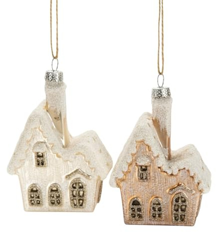 MACOSA WV53549_x2 Christbaumhänger 2er Set Silber Beige Glitzer 10 cm Glas Christbaumschmuck Dekohaus Hängedekoration Weihnachten Winter Winterdeko Tannenbaumschmuck Christbaum Deko