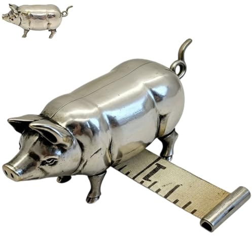 Antique-Inspired Pig Mini Tape Measure, Vintage Metal Pig-Shaped Retractable Measuring Tape for Sewing, Quilting, Tailoring, Crafts & DIY Gifts, Cute Animal Tape Measure (1)