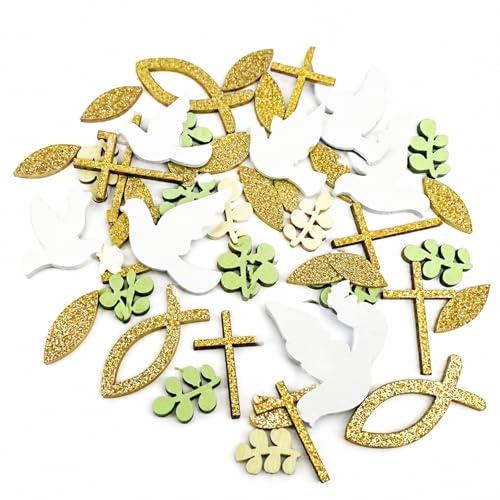 Cossaot 70 Piezas Decoración Para Esparcir Bautismo, Confeti de Madera | Diseño Ligero y Fácil de Distribuir, Aporta un Toque Decorativo Natural, Ideal para Bautizos, Mesas, Regalos y Celebraciones