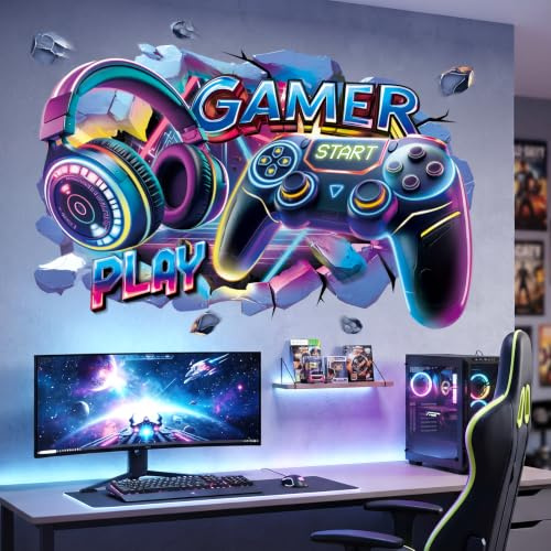 DECOWALL 3D Gaming Wandtattoo Controller Headset Wandsticker XXL (SG2-2601) | Selbstklebend, abnehmbar, neu positionierbar – Controller und Headset für flexible DIY-Deko auf glatten, sauberen Oberflächen