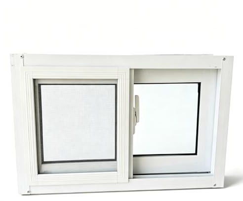 Ventana Corredera para Sótano de PVC Blanco con Mosquitera, Ventana Deslizante Horizontal de UPVC para Sótano, Trastero y Renovación, Resistente al Clima white 58 x 38cm