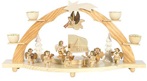 OBC Schwibbogen für echte Kerzen/Große Engel Kapelle Natur/Lichterbogen Kunsthandwerks-Stil, handgefertigt/Deko zu Weihnachten