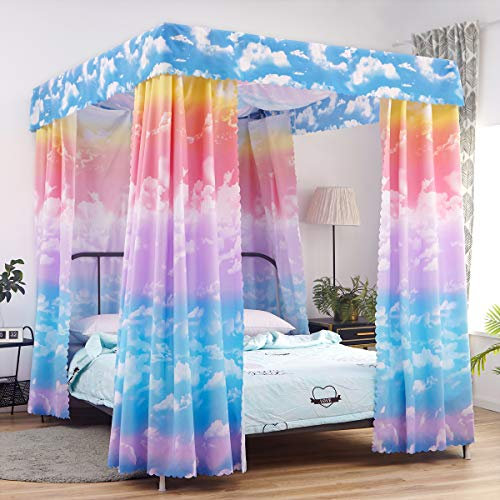 Mengersi Betthimmel / Betthimmel, Pink, Wolkenhimmel, Regenbogen, Bettvorhänge für Prinzessinnen/Kinder/Mädchen, volle Größe