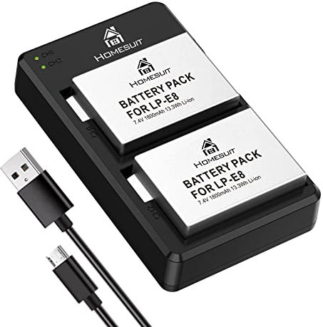 Homesuit LP-E8 Akku 1800mAh und LED USB Dual Ladegerät für Canon EOS Rebel T2i T3i T4i T5i EOS 550D 600D 650D 700D Kiss X4 X5 X6 X6i X7i Kamera (2er-Pack)
