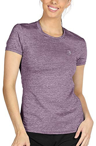 icyzone Sport T-Shirt Damen Kurzarm Laufshirt - Atmungsaktive Fitness Gym Shirt Schnell Trockened Funktionsshirt (S, Lavender)