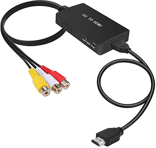 Tengchi RCA to HDMI Converter, Composite to HDMI Adapter Support 1080P PAL/NTSC Compatible with PS one, PS2, PS3, STB, Xbox, VHS, VCR, Blue-Ray DVD Players, Black