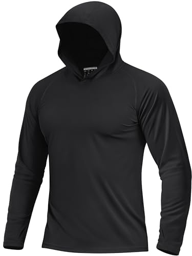 Boladeci SPF Shirts for Men Fishing Hoodie UPF 50+ Long Sleeve Sun Protection UV with Hood Summer Rash Guard Swim Shirt Rashguard Tops Black L