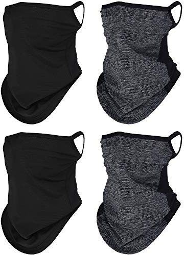 SATINIOR 4 Pcs Neck Gaiter with Ear Loops Neck Covers Bandana Cloth Face Gaiter Mask for Men Women Summer Non Slip Headwear(Black, Grey and Black)
