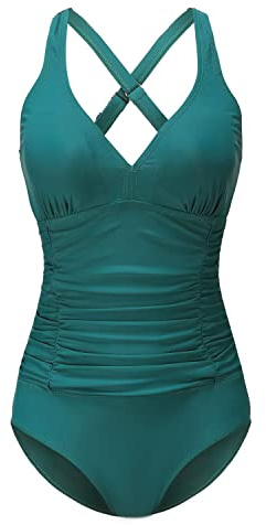 FLYRONG Swimming Costume for Women V Neck One Piece Tummy Control Swimsuits for Women Swimwear (Olive Green, Small)