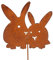 Rostalgie Edelrost Hasenpärchen auf Stab 60 cm Garten Deko Ostern Topfstecker