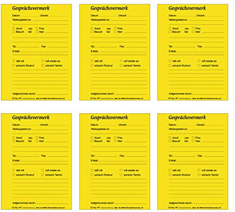 6er Pack Gesprächsnotizen Gesprächsvermerk Block DIN A6 hoch gelocht 100 Blatt je Block, Telefonnotizblock