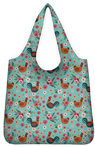 UOIMAG Einkaufstasche mit Huhn-Blumen-Motiv, als Geschenk, wiederverwendbar, für Damen, Teenager, Mädchen