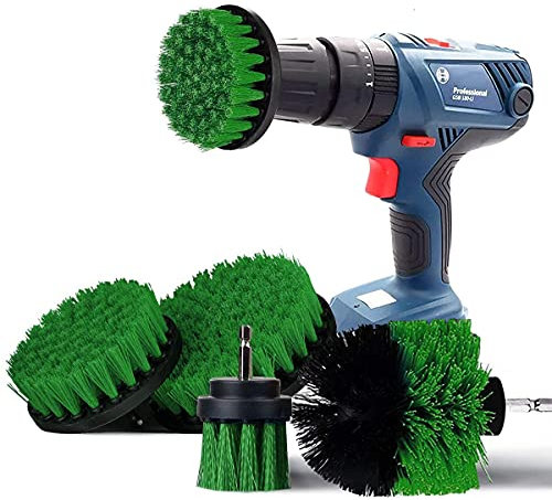 YIHATA 4 Stück Bürstenaufsatz Bohrmaschine Set,Bürstenaufsatz Akkuschrauber,Leistungsstarke Bohrbürste Reinigungsbürste,Reinigung Bürste Kit für Felgen,Badewanne,Fliesen,Küche,Böden,Auto Grün
