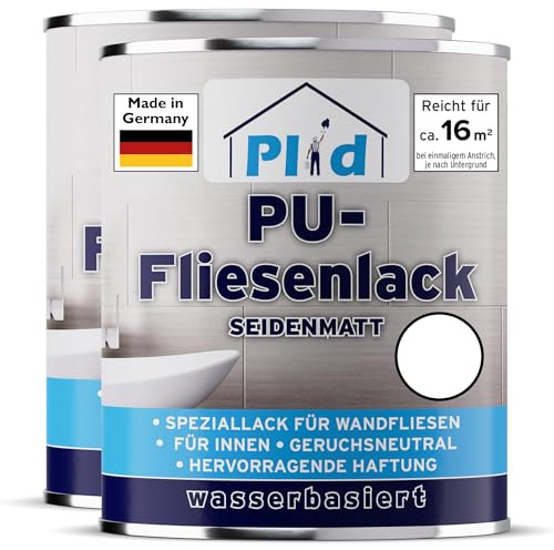 plid® Vernice per piastrelle bagno e cucina [resistente all'umidità] - Smalto bianco satinato 1,5l - Rinnova piastrelle in bagno e cucina - 3in1 vernice - Made in Germany
