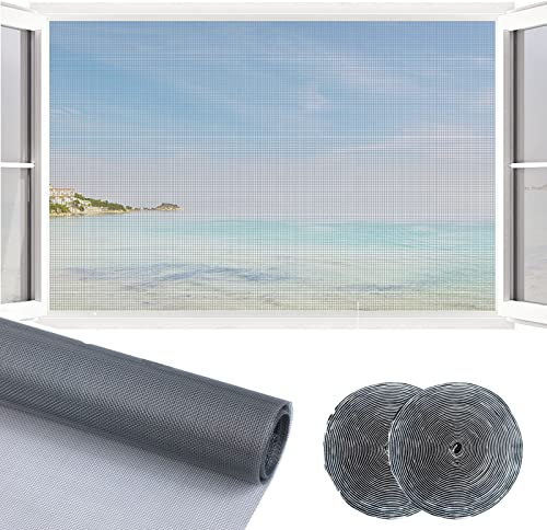 LUCKNIGHT Window Screen, 120 x 250 cm Insect Mesh, Fly Screens for Windows, Fiberglass Screen, Cuttable Net Screen, for Windows Doors Patio, Bugs, Flies Out, Grey