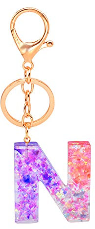 Damen Personalisiert Auto Schlüsselanhänger Alphabet Schlüsselbund Herren Kinder Harz Keychain Schlüsselhalter Cute Schultaschen Anhänger Kleine Ornamente Taschenanhänger Netter Anhänger (N)