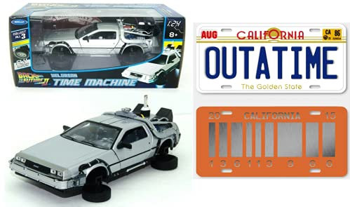 - Voiture 1:24 + 2 répliques à Taille réelle de Plaque d'immatriculation de la Delorean Roues Volantes du Film Retour vers Le Futur 2 (PF13)