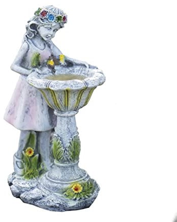 Mile Resin Solar Powered Fairy Garden Ornaments - Outdoor Solar Lights Angel Statue with Vintage Stone Effect - Weatherproof Garden Water Girl Figurine for Patio, Pond, Flowers Décor