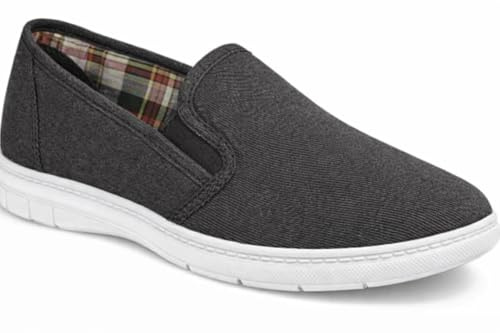 GladRags Mens Canvas Slip On Wider Fit Plimsoll Pump Trainer Slipper Deck Shoe, Charcoal Size 10