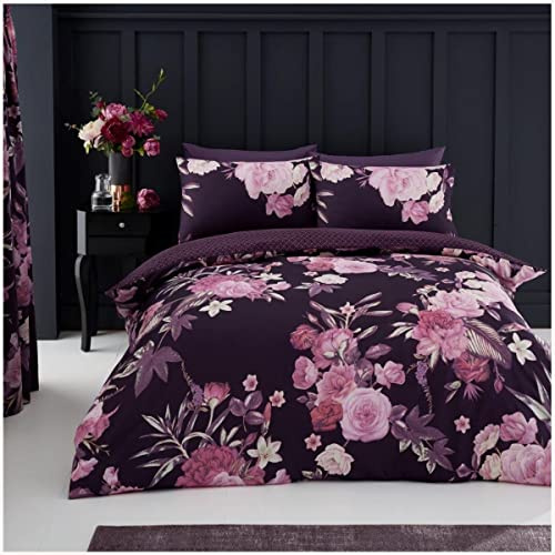 GC GAVENO CAVAILIA Polycotton Duvet Cover Single, Comfy & Cosy Printed Bedding Quilt Set, Floral Bed Set, Purple
