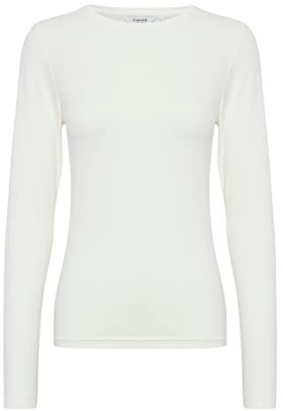 b.young BYPAMILA Damen Longsleeve Langarmshirt Basic Shirt mit Rundhalsausschnitt mit Stretch Regular Fit, Größe:M, Farbe:Off White (80115)