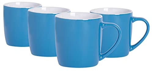 Argon Tableware Coloured Coffee Mugs - Blue - 350ml - Pack of 4 - Gloss Ceramic Stoneware Tea Mugs Latte Cappuccino Cups Hot Chocolate Cups Colourful Mug Set with Handle