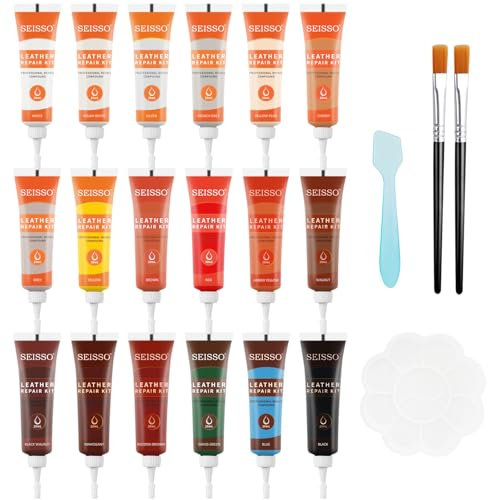 SEISSO Leder Reparatur Set,18 Farben Lederreparatursalbe,Kunstleder Reparatur Set,DIY Lederfarben-Reparaturset für Lederkratzer,Auto lederpflege,geeignet für Sofas,Schuhe,Mäntel,Autositze(20ML)
