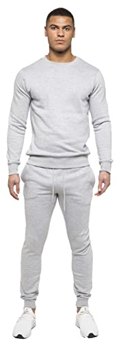BRAND KRUZE Mens Crew Neck Long Sleeve Tracksuit Set Sweatshirt and Joggers KZMS138 TRACKSUIT GRY M