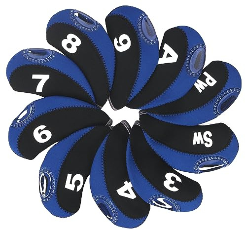Rustark 10Pcs Black & Blue Golf Irons Head Covers Neoprene Golf Club Headcovers with Transparent Window and Number Print Fit for All Brands Golfs Iron Club