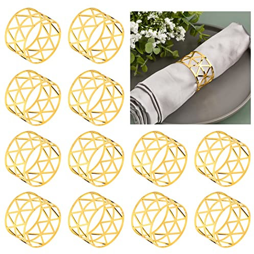 12 Stück Serviettenringe Hollow Out Metall Serviettenringe Universal Serviettenringe Vintage AushöHlen Serviettenring Metall für Hochzeit, Weihnachten, Familie Sammeln, Esstischdekoration(Gold)